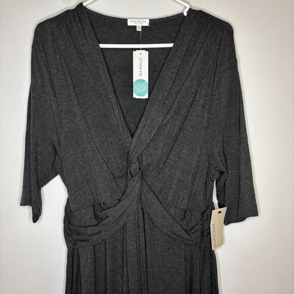 KIYONNA STITCH FIX NEW Kindra Dress Womens 1X Grey Faux Wrap Detail Stretch - Picture 5 of 10